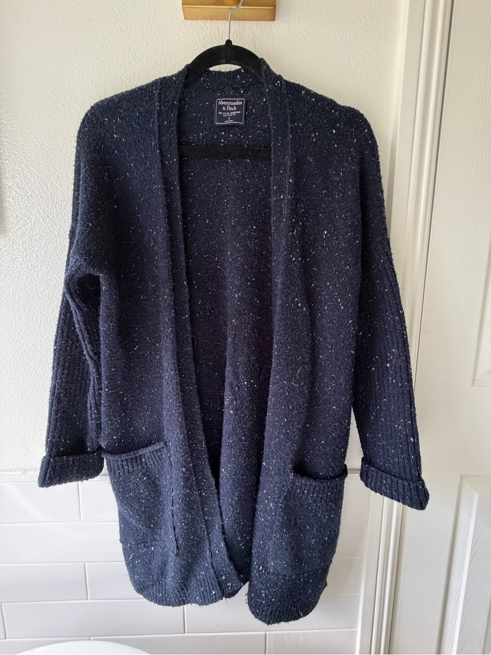 Abercrombie & Fitch Navy Speckled Open-Front Cardigan